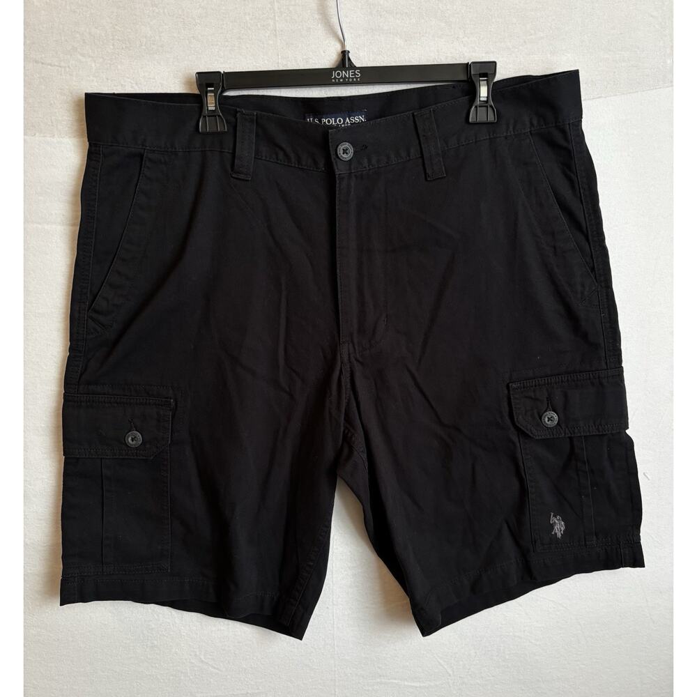 U.S. Polo Assn Black Cargo Shorts Men's Sz 38, Inseam 11” Logo Oversized Pockets